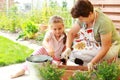 Child helps by replanting Royalty Free Stock Photo