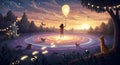 Luminous Journey: Girl with Glowing Balloon in a Dreamscape Royalty Free Stock Photo