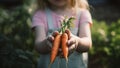 Child holding carrots - Generative AI Royalty Free Stock Photo