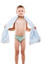 Child holding cotton textile towel