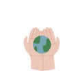 The child is holding the earth. Children's hands are holding the globe. We did not inherit the planet from our ancestors Royalty Free Stock Photo