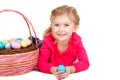 Child holding easter egg with easter basket Royalty Free Stock Photo