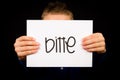 Child holding sign with German word Bitte - Please Royalty Free Stock Photo