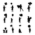 Child holdings balloons silhouettes, Baby holdings balloons silhouettes