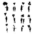 Child holdings balloons silhouettes, Baby holdings balloons silhouettes