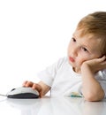 Child holds the computer mouse Royalty Free Stock Photo