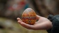 A Child Holds A Decorated Easter Egg Royalty Free Stock Photo