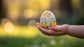 Child Holds Decorated Easter Egg Outdoors Royalty Free Stock Photo