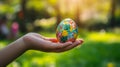 A Child Holds A Decorated Easter Egg Outdoors Royalty Free Stock Photo