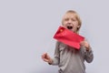 Child holds the flag of China. Difficulty of learning Chinese Royalty Free Stock Photo