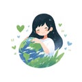 A child hugging planet Earth, giving love, care and protection