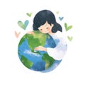 A child hugging planet Earth, giving love, care and protection
