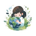 A child hugging planet Earth, giving love, care and protection