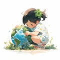 A child hugging planet Earth. A young girl playing with the globe Royalty Free Stock Photo