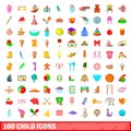 100 child icons set, cartoon style Royalty Free Stock Photo