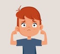 Unhappy Boy Covering his Ears Feeling Stressed Out Vector Illustration