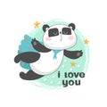 Child illustration with flying panda Royalty Free Stock Photo