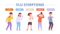 Child influenza symptoms. Children inflammation flu illness, kid use tissue when coughing sneeze, infographic kids Royalty Free Stock Photo