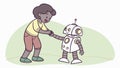 Child Interacting with Robot, Future Technology, AI Companion, vector design Generative AI Royalty Free Stock Photo