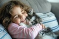 Child Joyfully Bonds With Furry Friend In The Comfort Of Home Standard