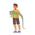 Child Joyfully Holding A Varan Pet, Face Filled With Excitement And Curiosity. Bond Between The Kid And Reptile