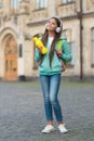 Child with juice or water bottle in earphones care health and body hydration, water balance