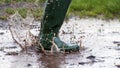 Child jumping in a wet muddy puddle Royalty Free Stock Photo