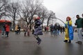 A child jumps over the rope.