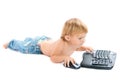 Child with keyboard and mouse Royalty Free Stock Photo