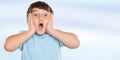 Child kid amazed surprised astonished surprise happiness joy little boy copyspace copy space Royalty Free Stock Photo