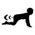 Child kid break wind bloating gas cloud stench bad smell flatulency icon black color vector illustration image flat