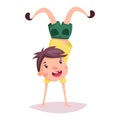 Child or kid, cartoon schoolboy doing handstand