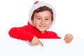 Child kid Christmas Santa Claus pointing happy empty banner copy