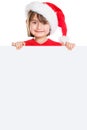 Child kid girl Christmas Santa Claus empty banner portrait format copyspace isolated on white