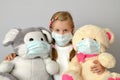 Child kid girl epidemic flu medicine child medical mask. Royalty Free Stock Photo