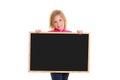 Child kid happy girl holding blank blackboard copyspace Royalty Free Stock Photo