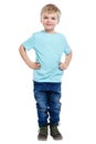 Child kid little boy blond hair full body portrait isolated on w