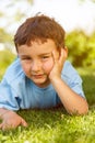 Child kid little boy thinking think looking outdoor portrait for