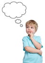 Child kid think thinking daydreaming young little boy speech bub Royalty Free Stock Photo