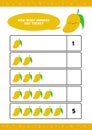 Child kids kindergarten worksheet for counting learn vector template with cute mango fruit illustration good for homeschooling