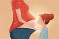 Child kissing belly of pregnant woman Royalty Free Stock Photo