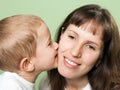 Child kissing mother