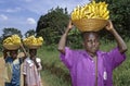 Child labor Ugandans carrying bananas Royalty Free Stock Photo