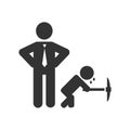 Child labour vector illustration with working kid and businessman.