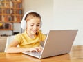 child laptop computer technology home girl education homework kid learning internet childhood student sitting connection Royalty Free Stock Photo