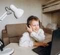 child laugh home school quarantine online technology Royalty Free Stock Photo