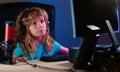 Child learning in virtual online school class. Kid working on laptop Internet at home. Child using laptop computer Royalty Free Stock Photo