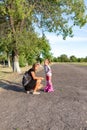 Child learns to roller skate. Roller skating Royalty Free Stock Photo