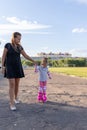 Child learns to roller skate. Roller skating