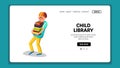 Child Library Boy Carrying Bunch Of Books Vector Royalty Free Stock Photo